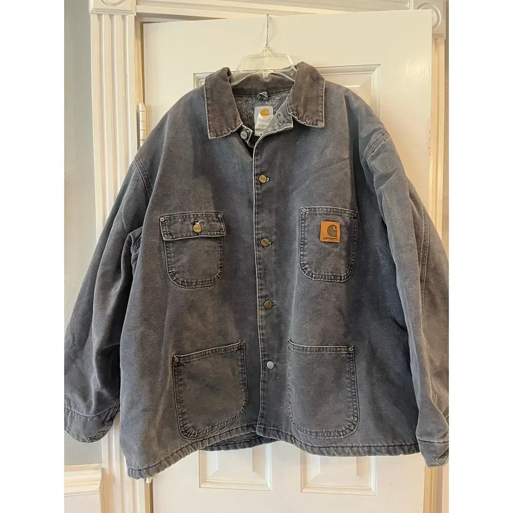 VTG Carhartt CO2PLT Blanket Lined Chore Jacket Men 2XL Aztec Grunge Blue Collar